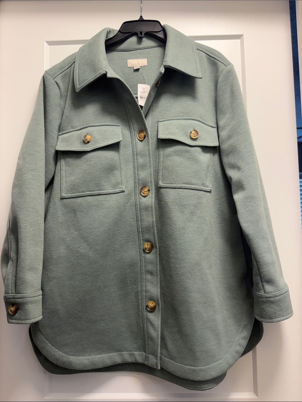 LOFT Sage Green Utility Shacket with Gold Buttons